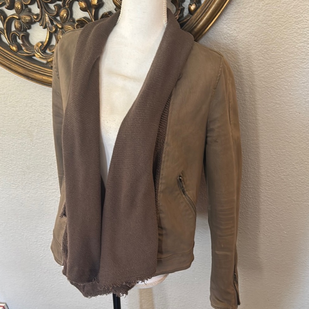 Free People coated Tan Jacket with Brown shawl neckline